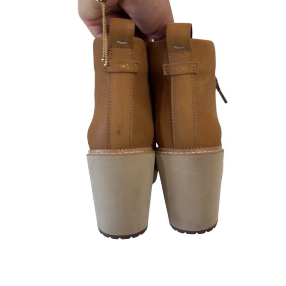 Toms Melrose Womens Tan Suede Wedge Booties With Burgundy Lace-Up Detail SZ 8.5 - Picture 9 of 14